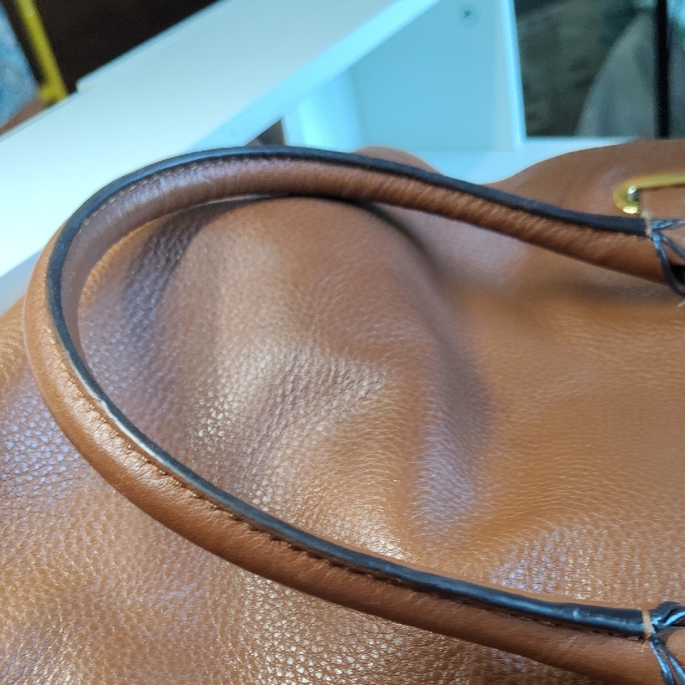 Gorgeous Michael Kors Brown Leather Satchel with Gold Accents - Picture 6 of 14